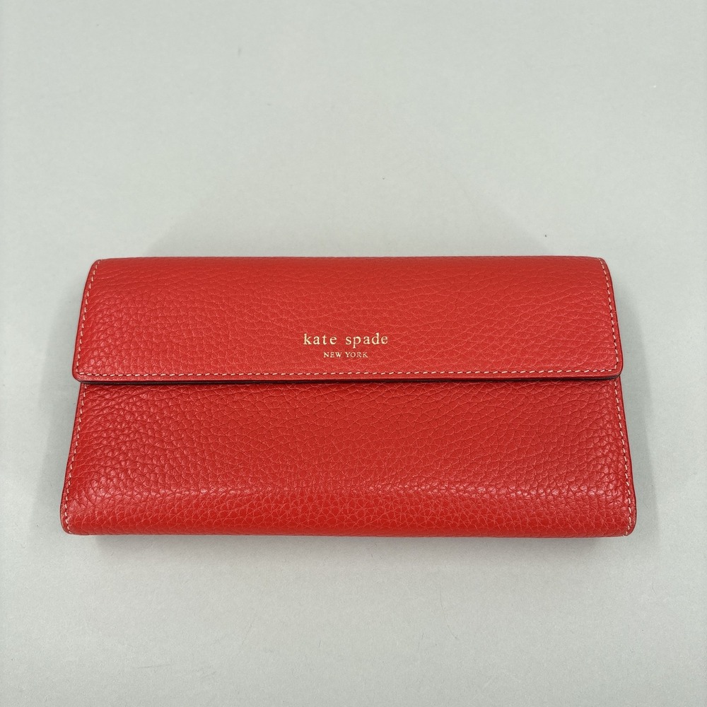 Kate Spade Wallet Womens Red Leather Envelope Snap Zip Credit Card Organizer